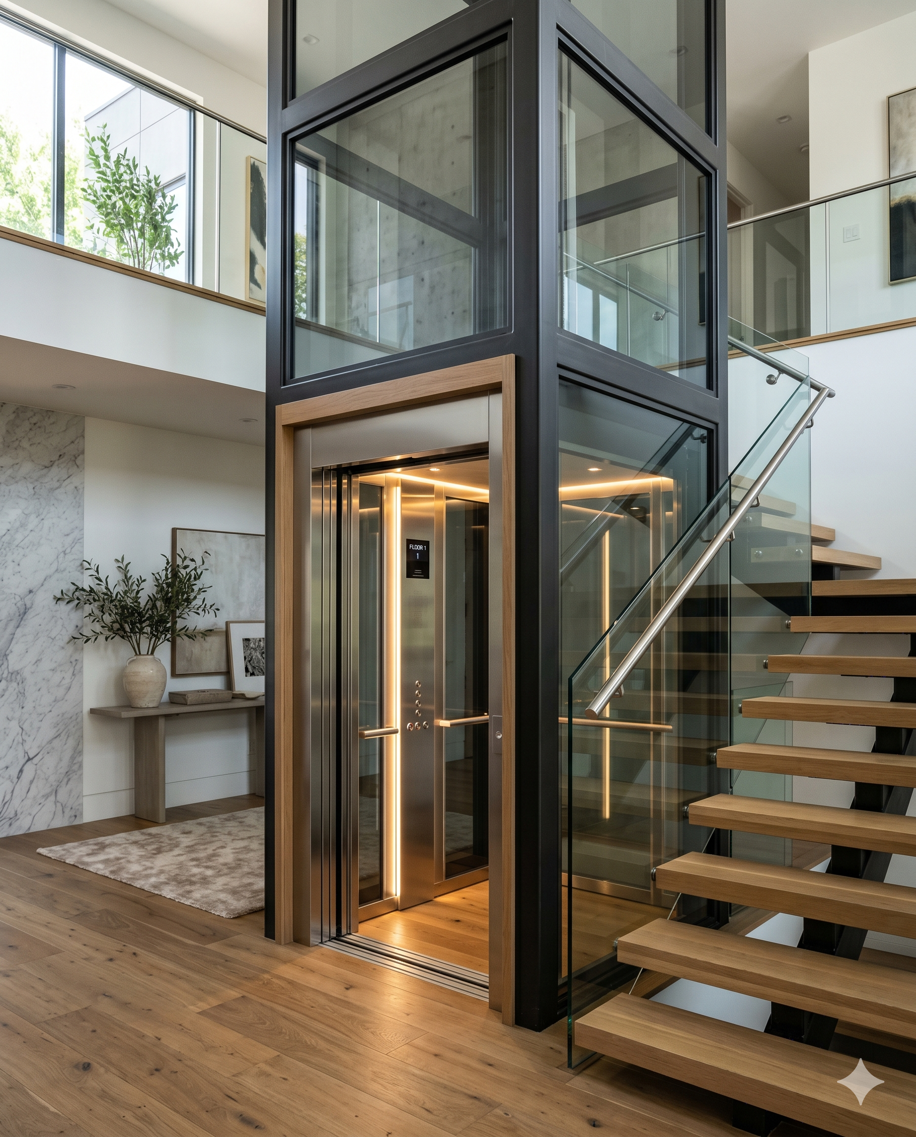Compact lift beside staircase